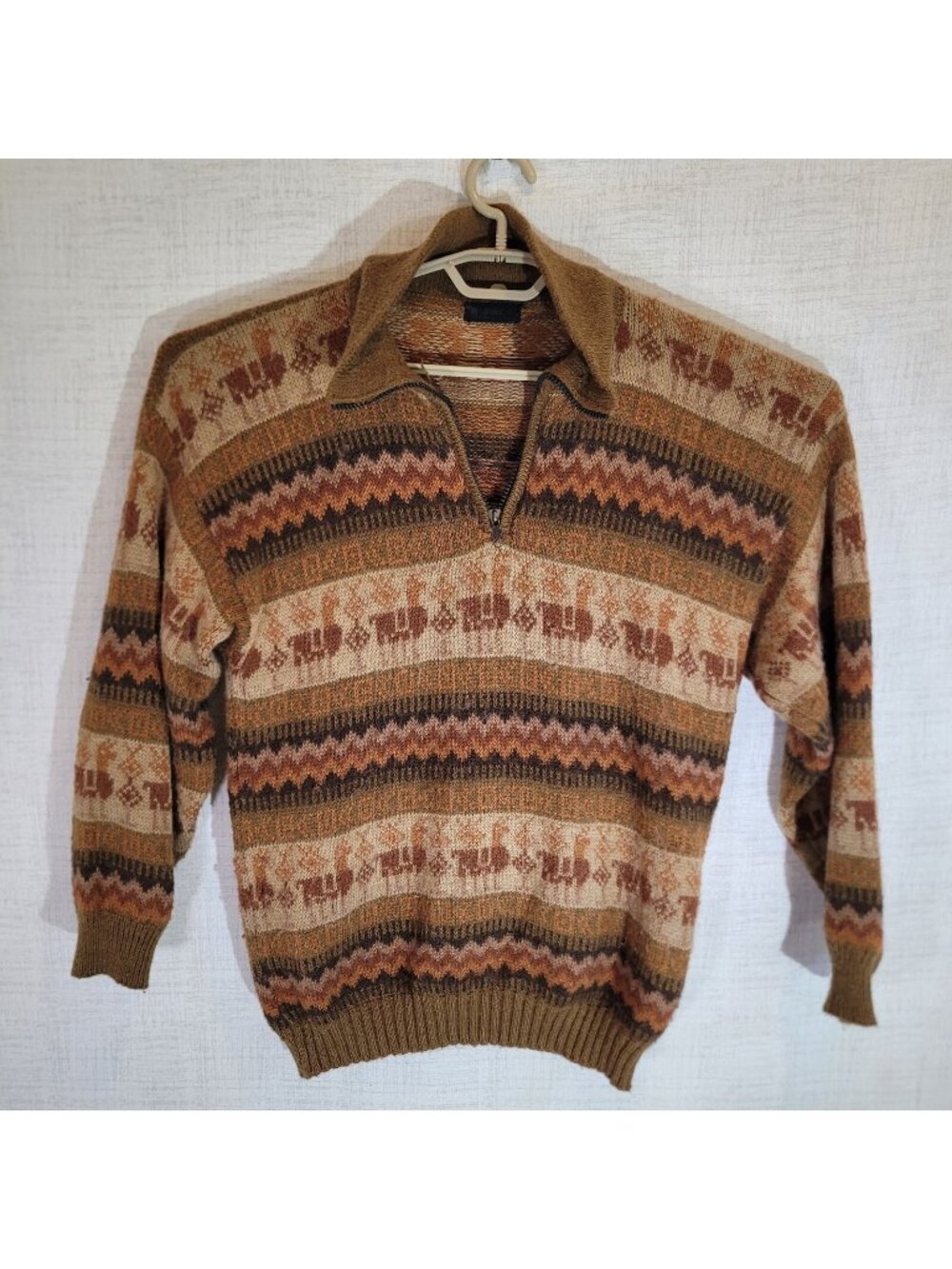 Alpaca Wool Sweater Adult Small Multicolor Full Zip Handmade in Peru Cottage